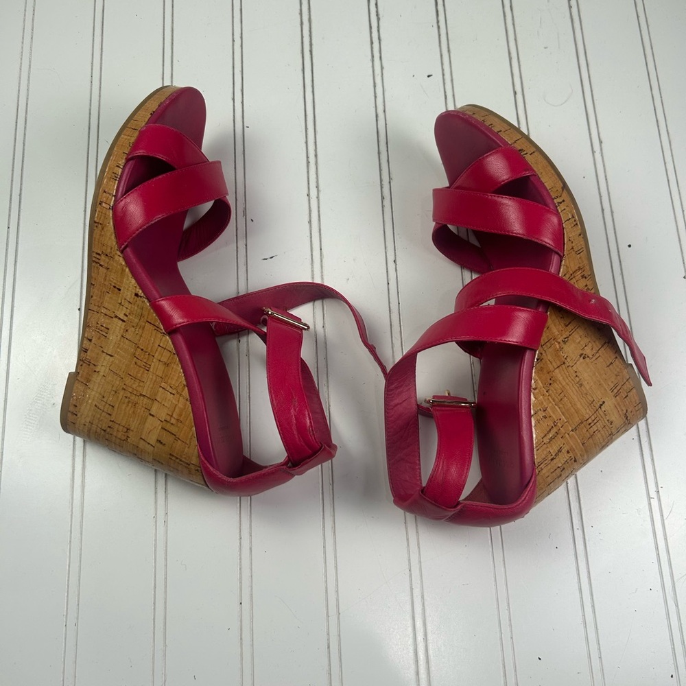 Cole Haan Jillian Pink Leather Boho Cork Wedge Sandals Heels Women’s Size 9 - Picture 7 of 11